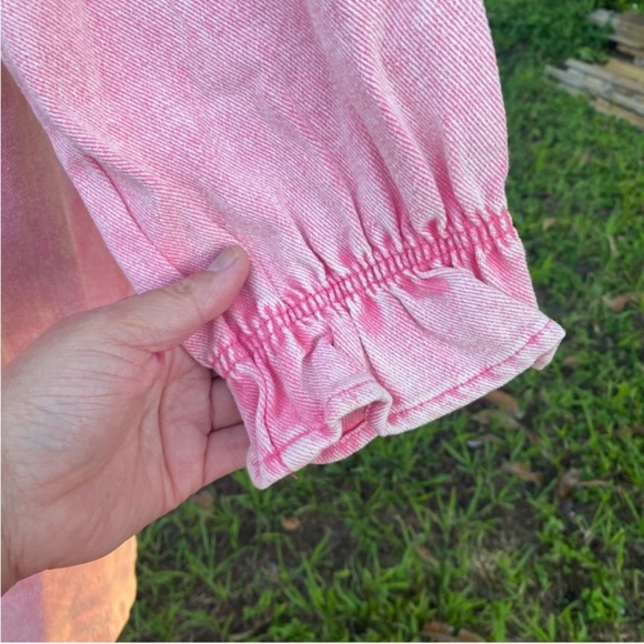 Pink mini dress  denim ruffle dress 100% cotton Small Western - Picture 4 of 7